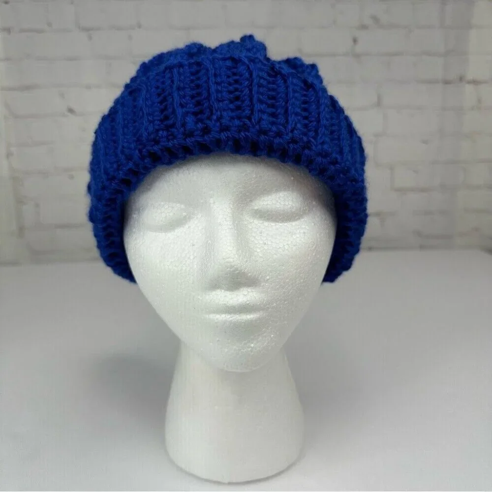 Handmade Unisex‎ New Royal Blue Streetwear Winter Knit Beanie - Adult S/M - Picture 3 of 9
